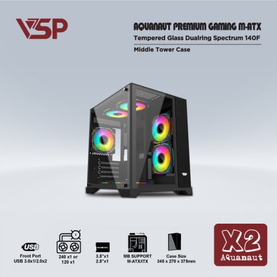 Case VSP AQUANAUT X2 (mATX) Màu đen